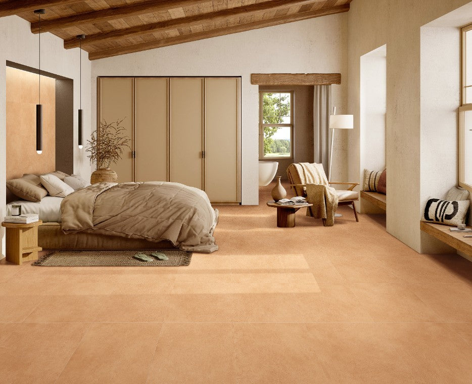 Art Sand Matt Concrete Look Porcelain Tiles in a room setting