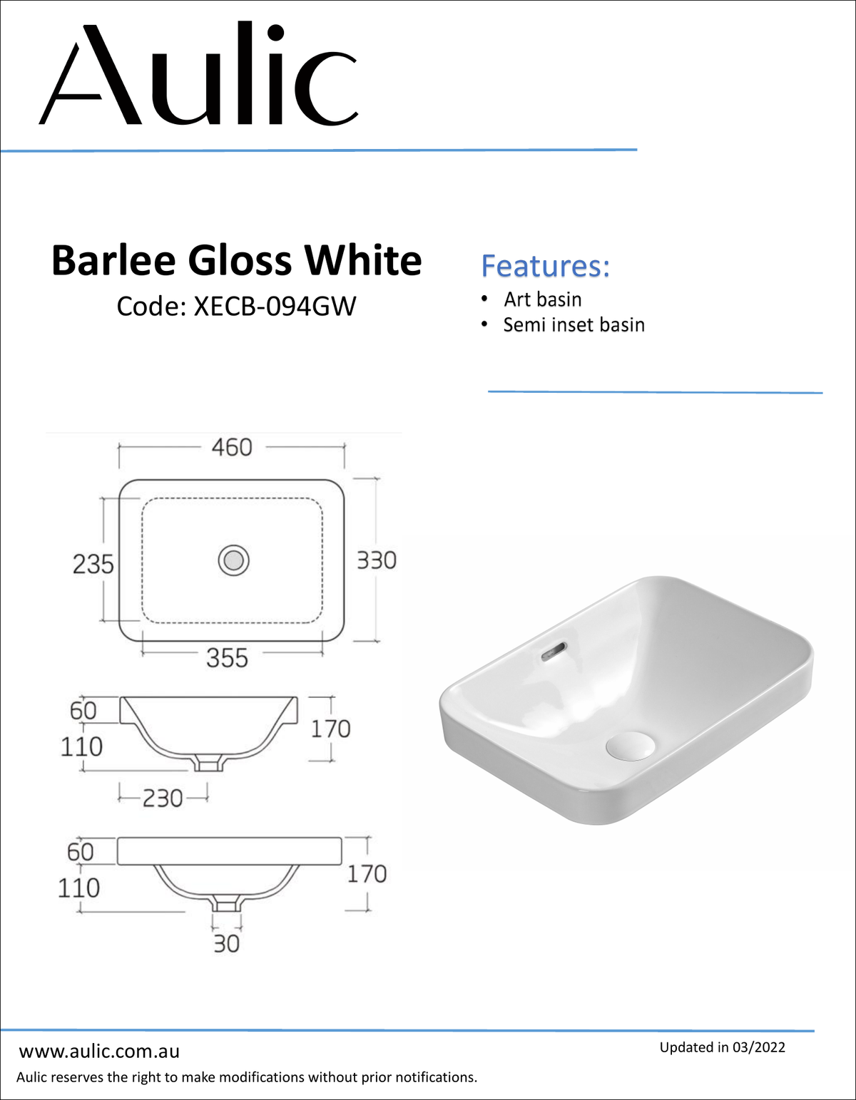 Aulic specification sheet