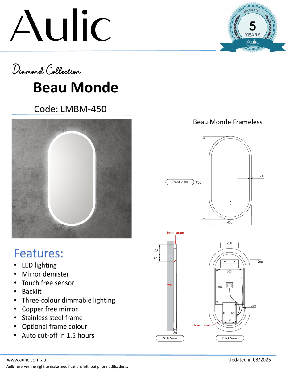 Aulic specification sheet