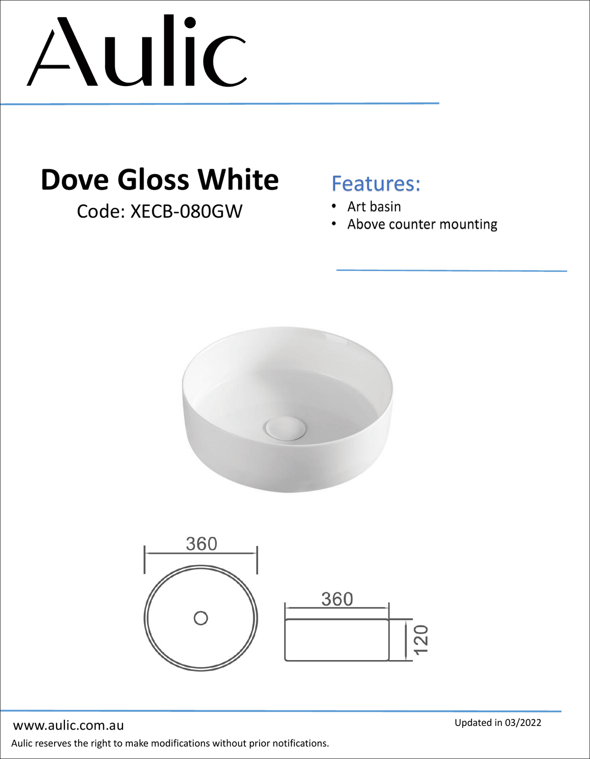 Aulic specification sheet