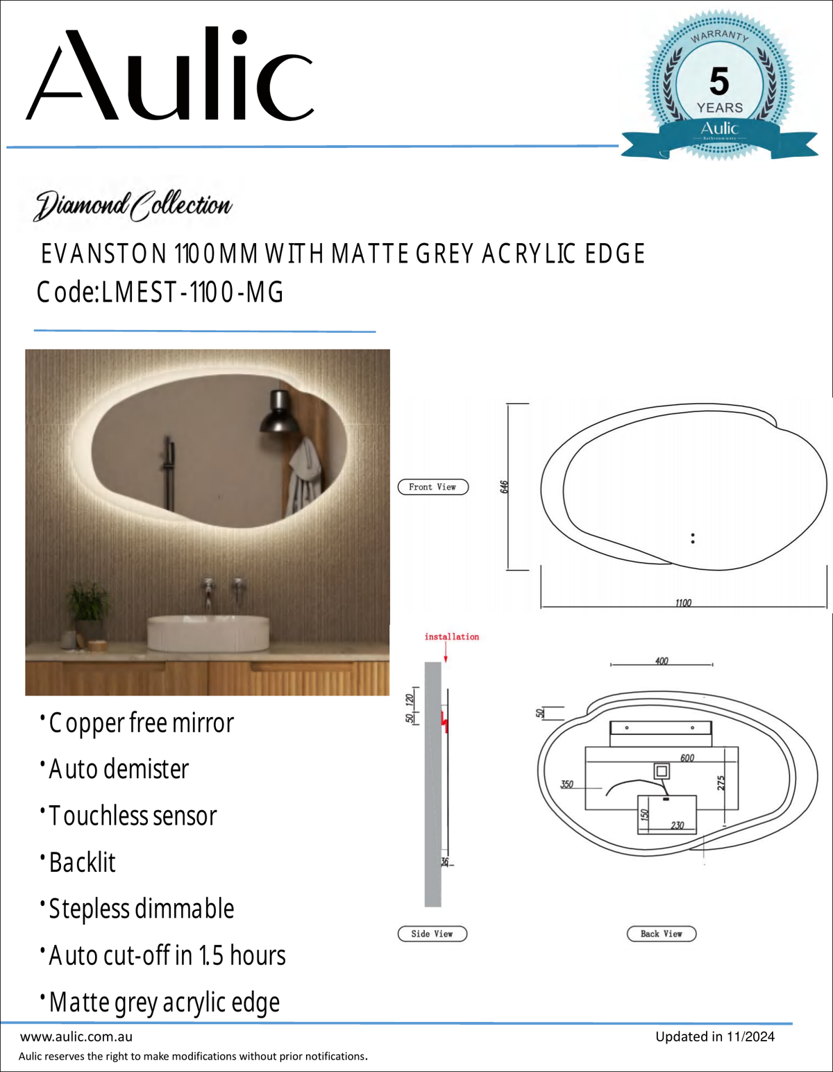 Aulic specification sheet