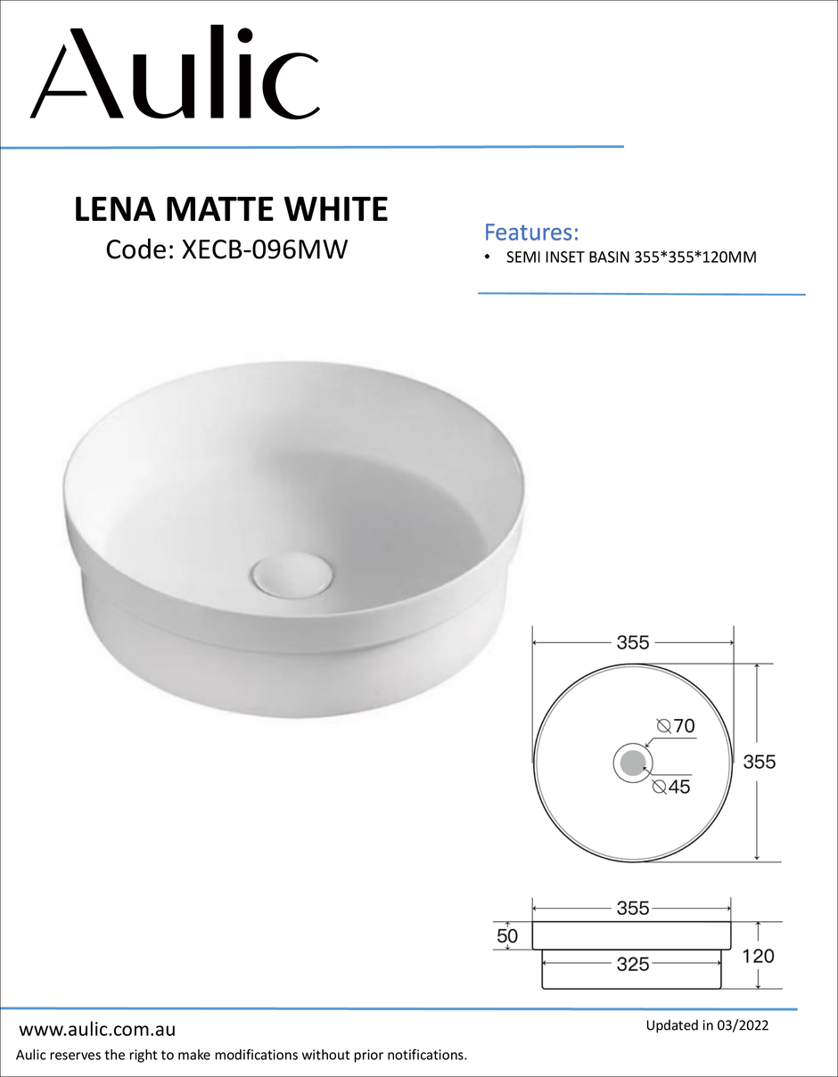 Lena Matte White Semi Inset Basin