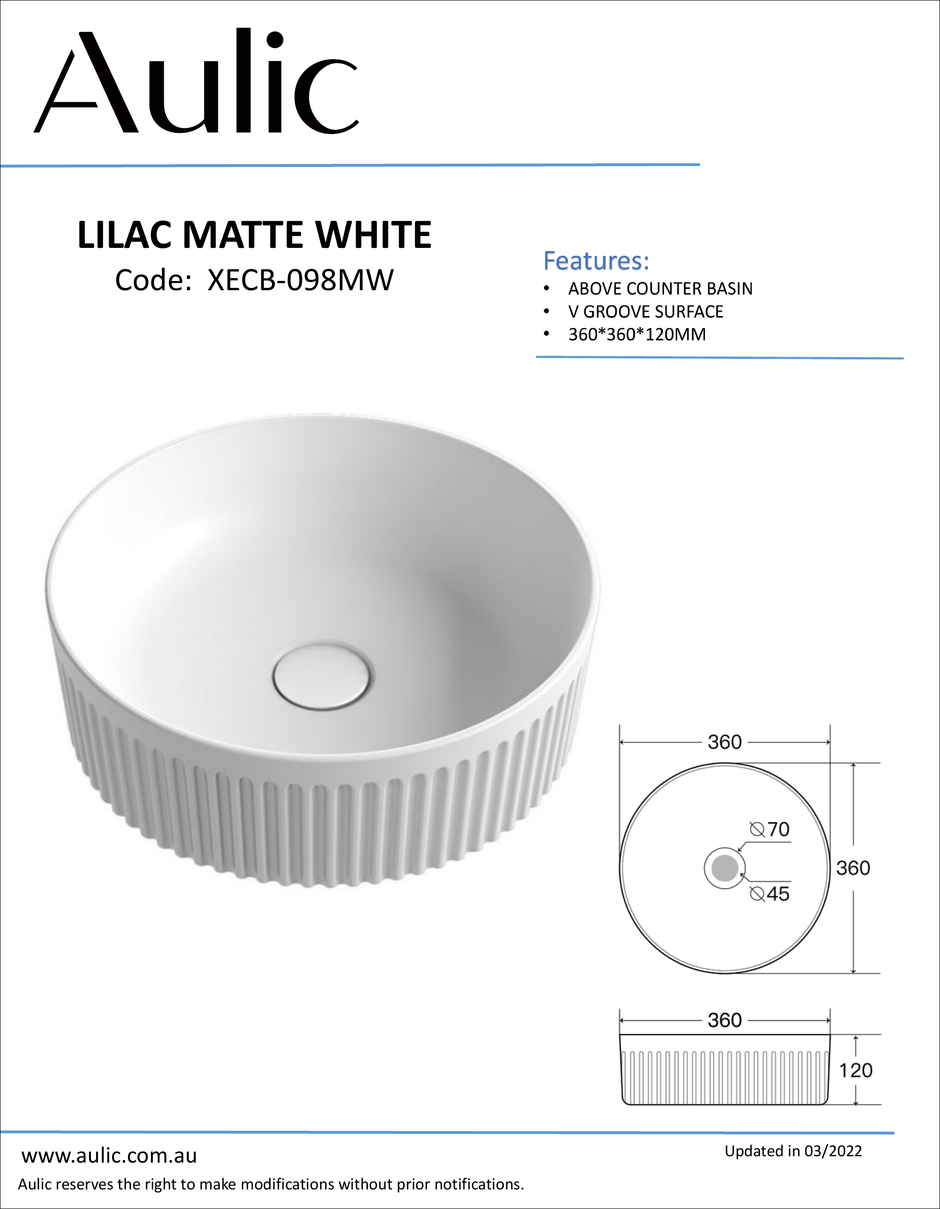 Lilac Matte White Basin