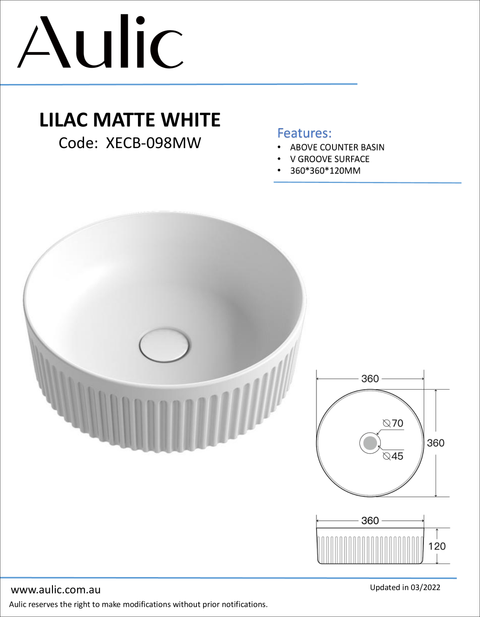 Aulic Lilac Matte White Basin