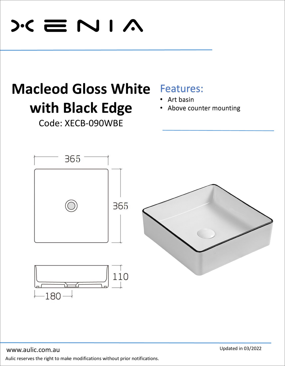 Macleod White With Black Edge Basin