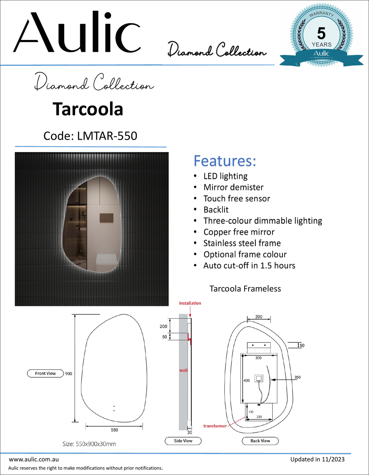 Aulic specification sheet