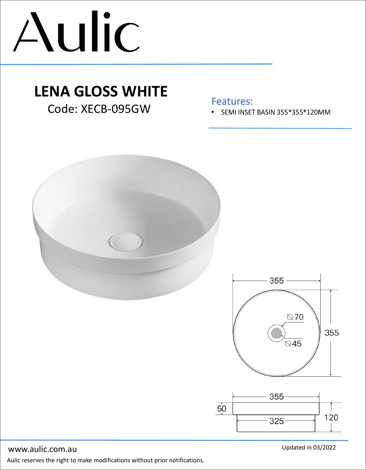 Aulic specification sheet
