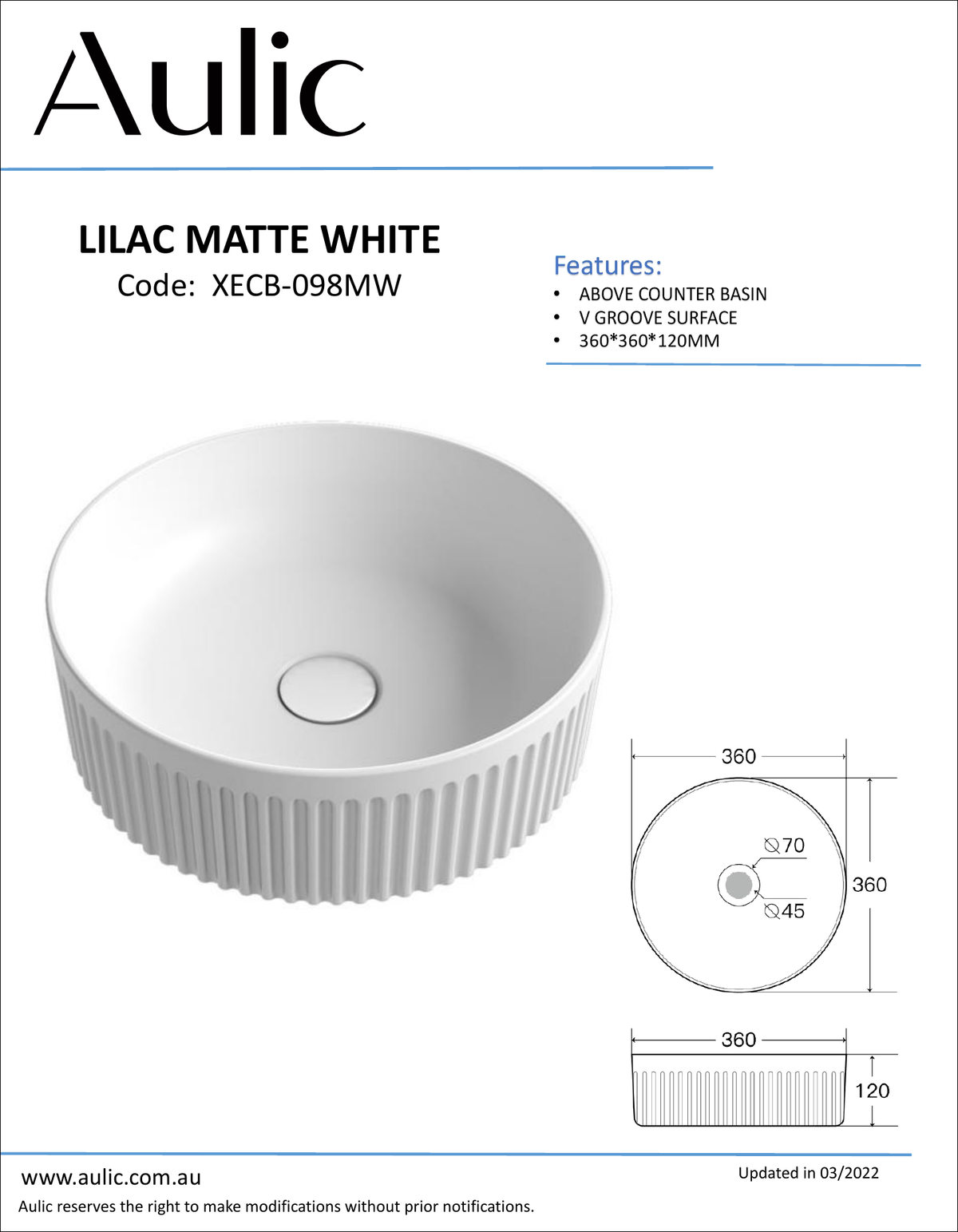 Aulic specification sheet