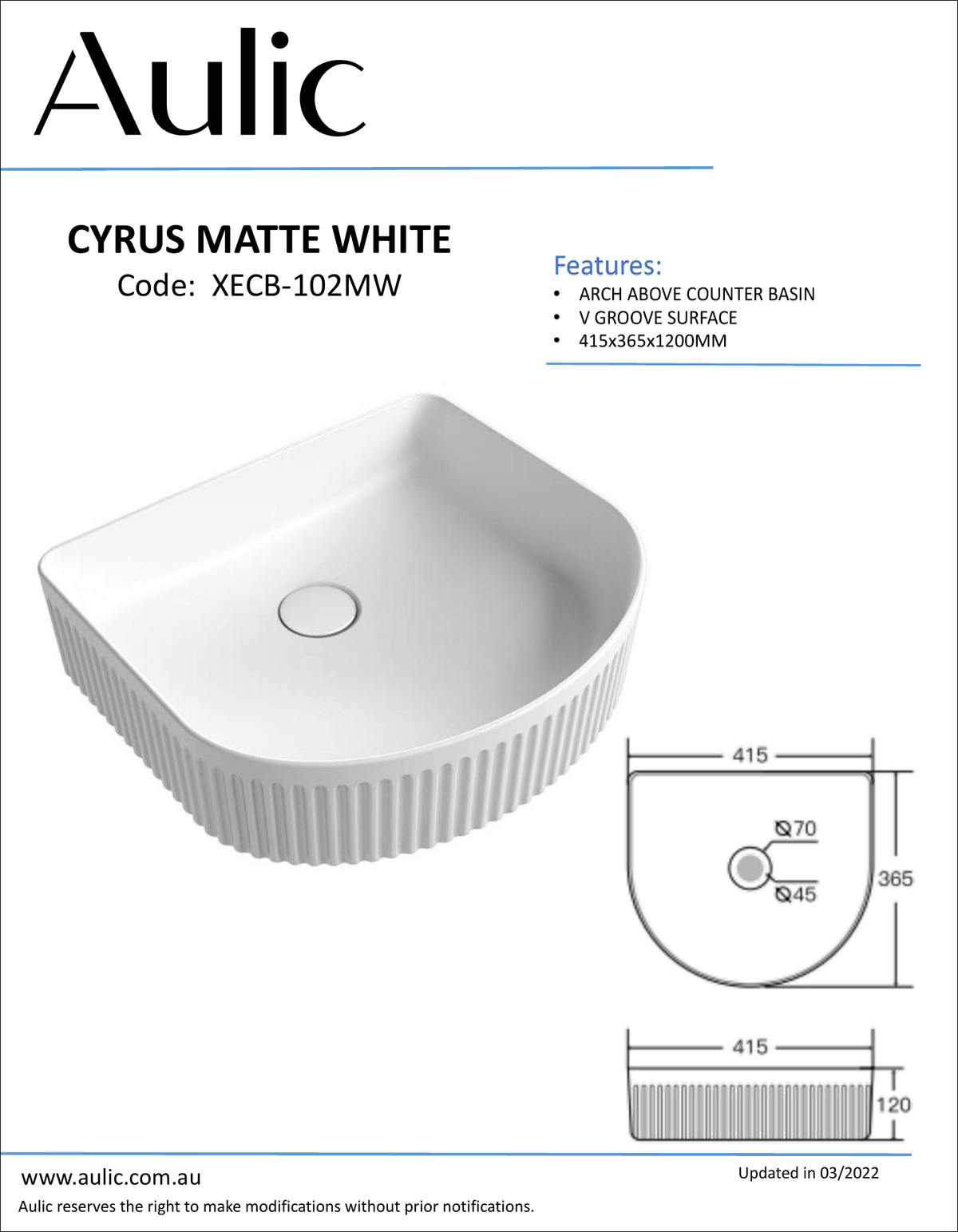 Aulic specification sheet
