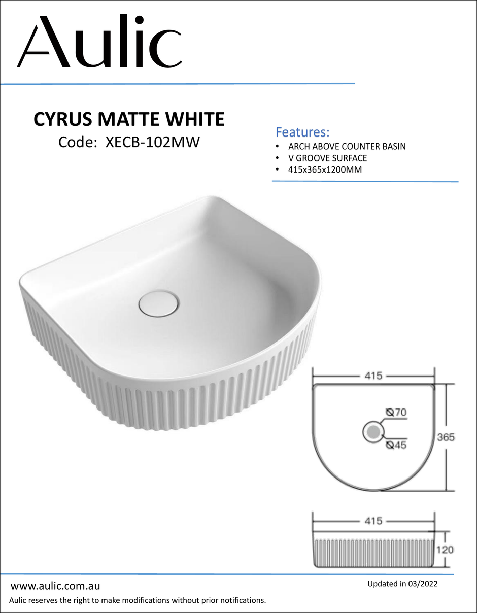 Aulic specification sheet