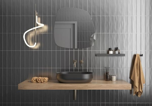 Aurea Silver Matt Ceramic Subway Tiles in a room setting