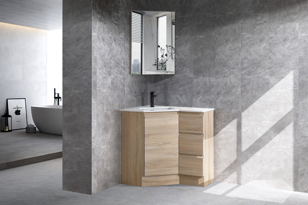 Avia Corner 900 x 900mm Natural Timber Corner Vanity