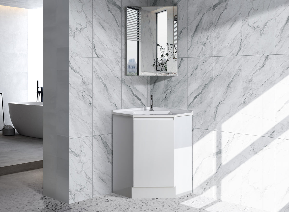 Corner 600 x 900mm Gloss White Corner Vanity