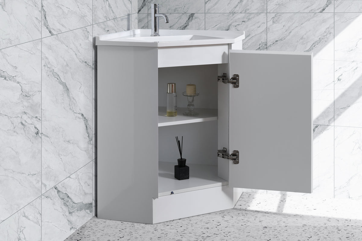 Corner 600 x 900mm Gloss White Corner Vanity