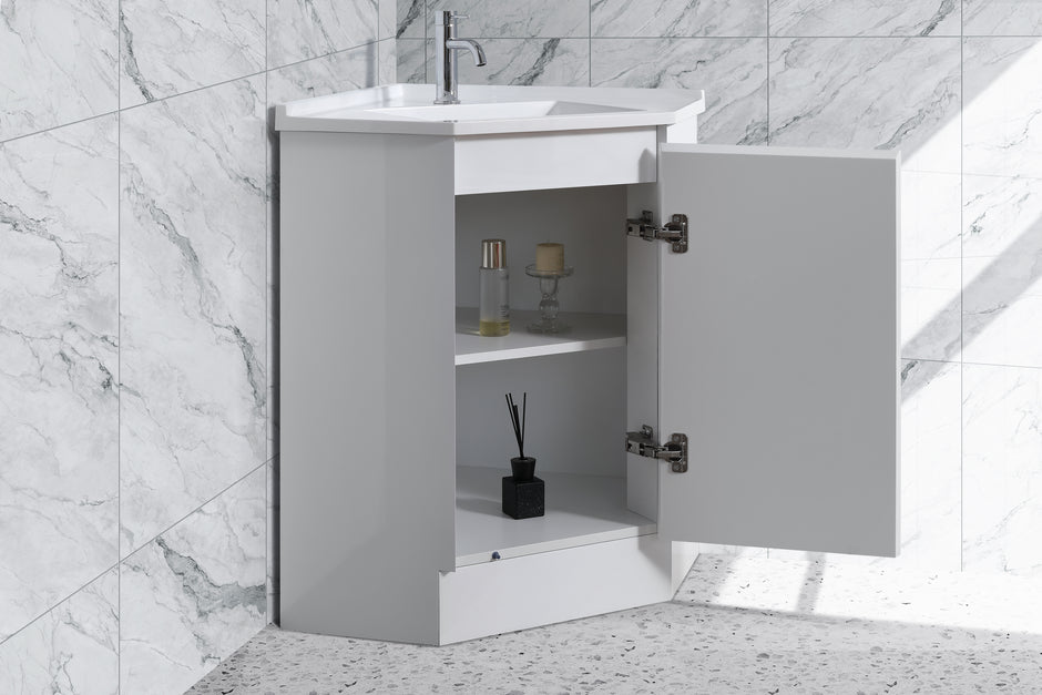 Corner 600 x 900mm Gloss White Corner Vanity