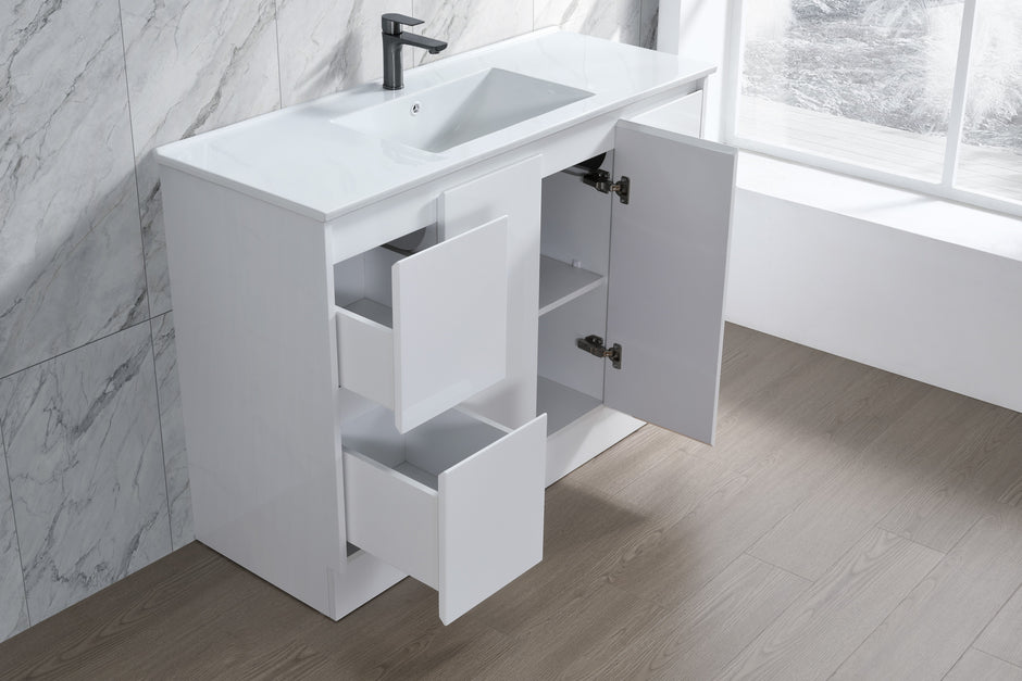 Sammy 1500mm Single Bowl Gloss White Floor Standing Vanity