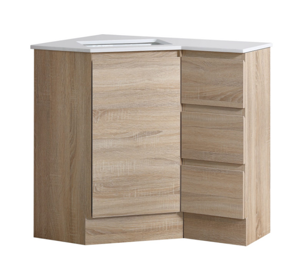Avia Corner 900 x 600mm Natural Timber Corner Vanity