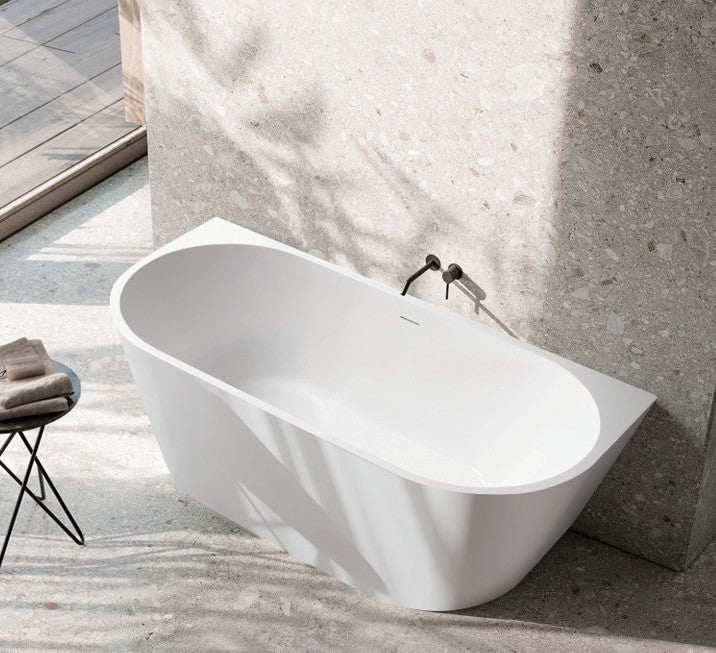 Hannah 1300mm Gloss White Back to Wall Bath