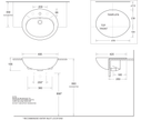 Avon Semi Recessed Basin 495 x 420 dimensions line drawing
