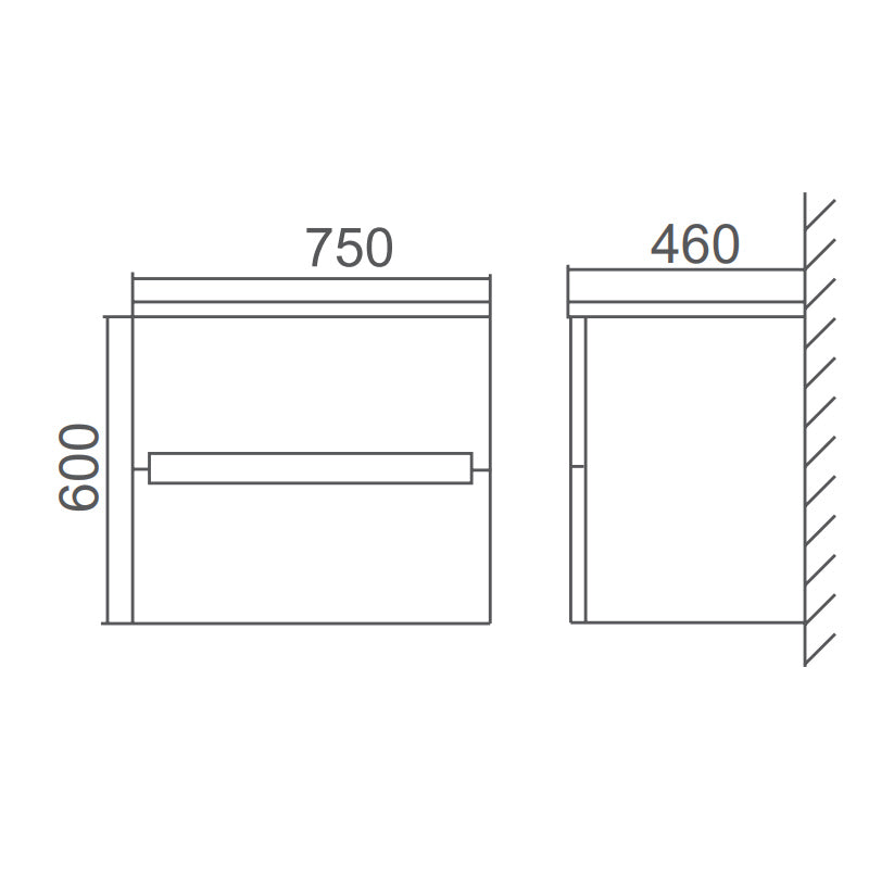 Zenmo Bella Wall Hung Vanity 750mm line drawing