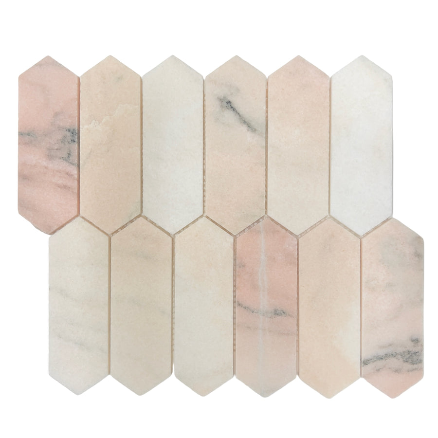 LONG HEX PINK HONED CHIP SIZE: 50X150X7MM SHEET SIZE: 270X310X7MM - LONG HEX PINK HONED - 02