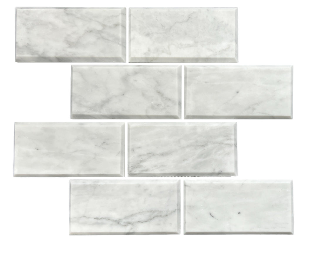 BEVELED SUBWAY CARRARA HONED CHIP SIZE 150X75X10MM SHEET SIZE 302X306X10MM - BEVELED SUBWAY CARRARA HONED 150X75 -01