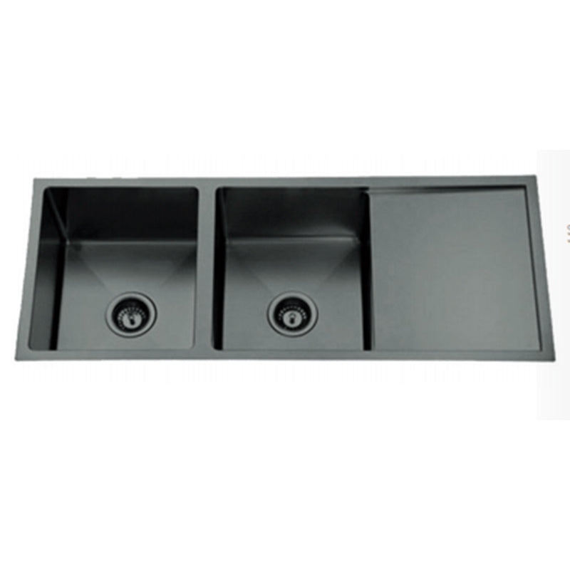 Zenmo Nixon Double Bowl Undermount Sink with Drainer in Gun Metal