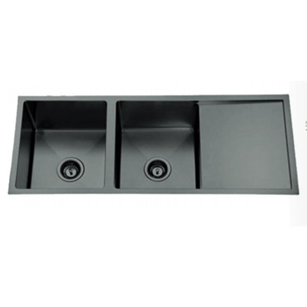 Zenmo Nixon Double Bowl Undermount Sink with Drainer in Gun Metal