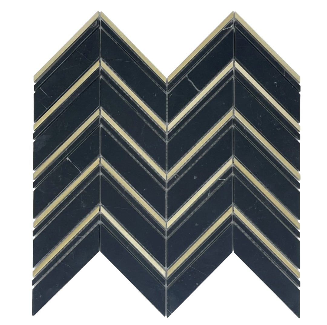 CHEVRON NERO + GOLD HONED SHEET SIZE 302X300X8MM - CHEVRON NERO+GOLD HONED -02