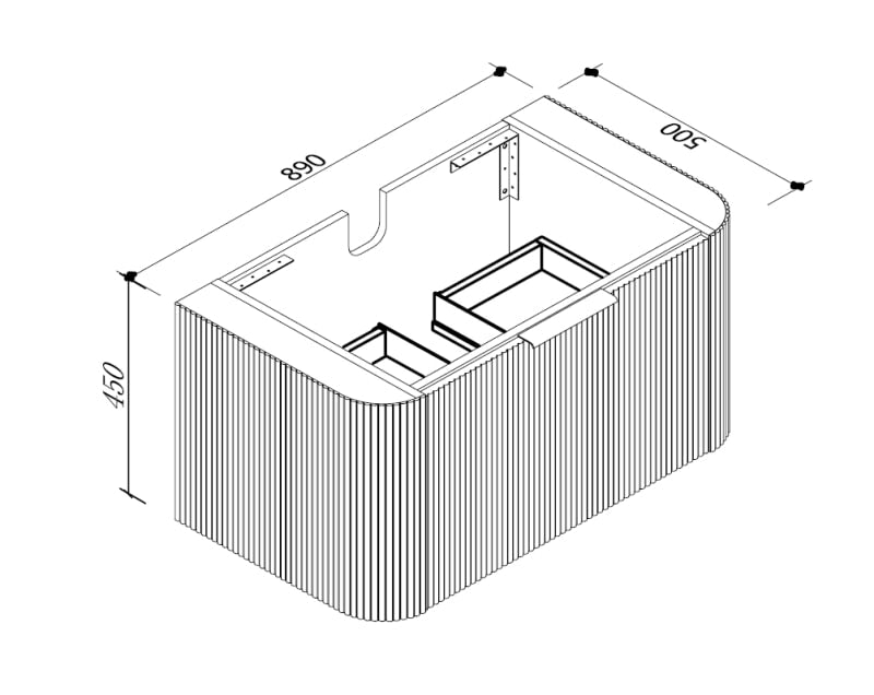Zenmo Piaza Wall Hung Vanity 900mm line drawing