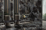 Onice Reale Black Diamond Onyx Look Porcelain Tiles in a room setting