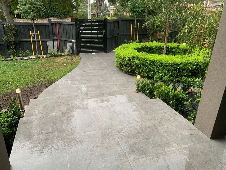 Bluestone Blue Grey 20mm Porcelain Pavers 300x600mm in a room setting