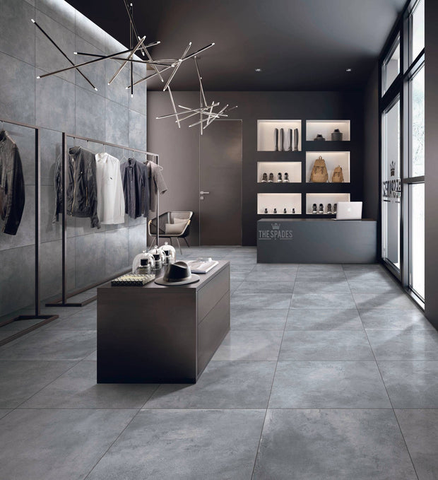 Bluestone Blue Grey Matt Stone Look Porcelain Tiles 600x600mm in a room setting