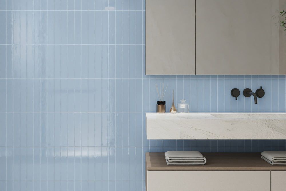 Mido Bluing Glossy Subway Tiles in a room setting