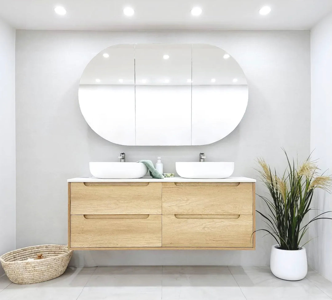 NATURAL OAK BYRON 1200MM DOUBLE BOWL WALL HUNG VANITY  BY1200NSTCA-D-12TH