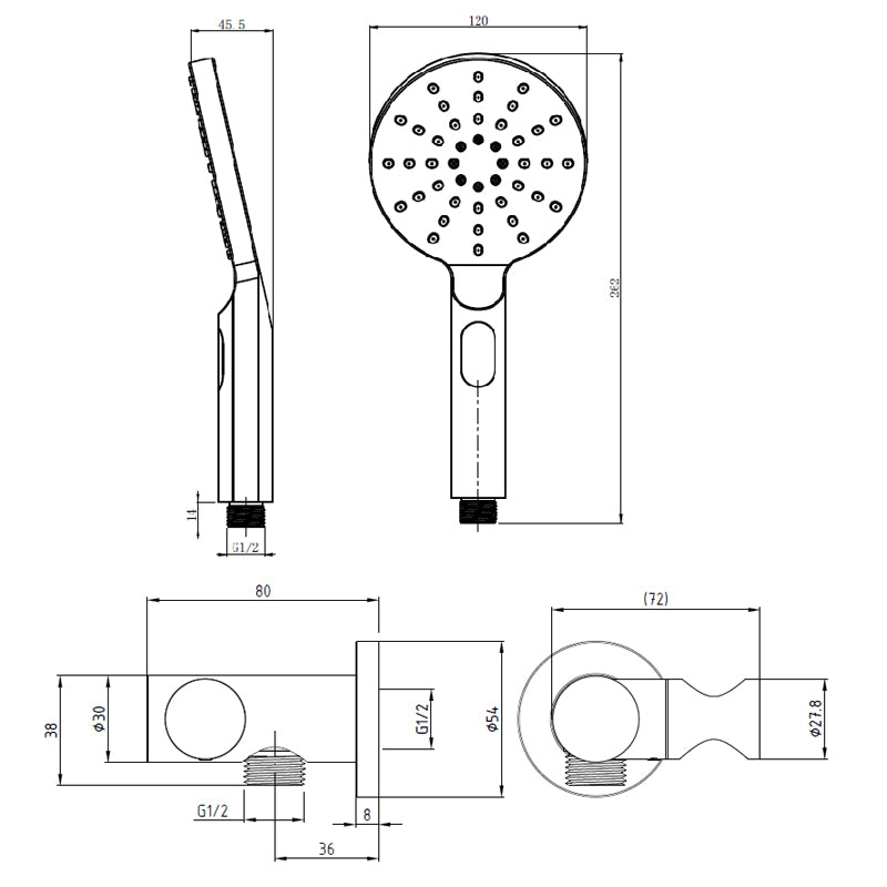 Zenmo Rainjet 3 Function Hand Shower on Bracket with Metal Hose