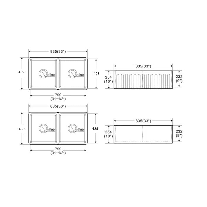Zenmo Butler Double Bowl Kitchen and Laundry Sink 845mm