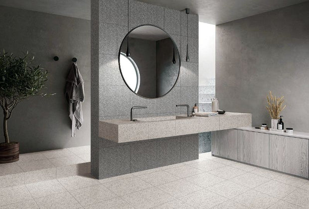 Castle White Matt Terrazzo Look Porcelain Tiles in a room setting