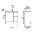 Zenmo Nutro Lux Floor Standing Vanity 750mm line drawing