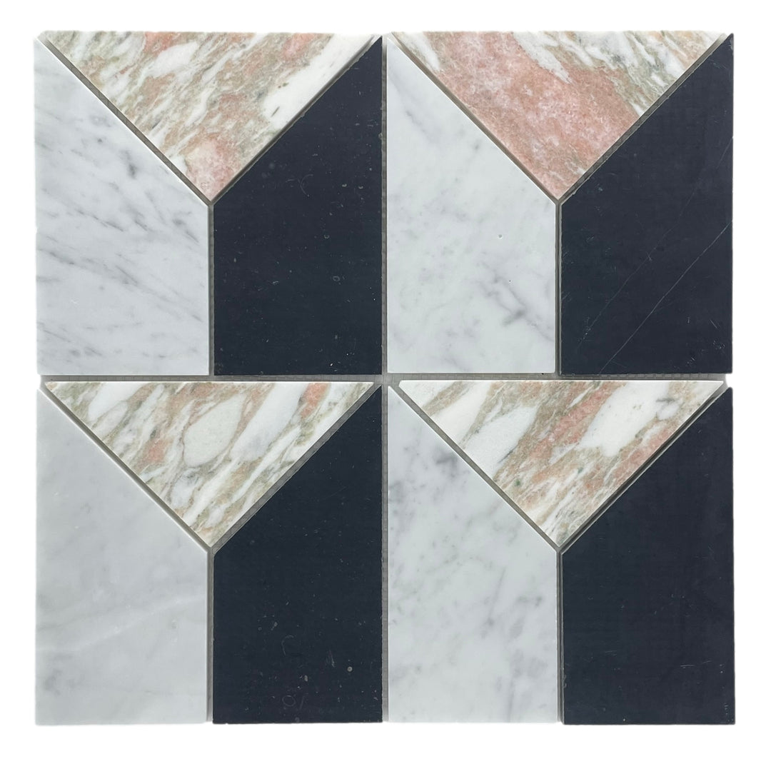 ART DECO ROSA + CARRARA + NERO SHEET SIZE 306X306X7 - ART DECO ROSA