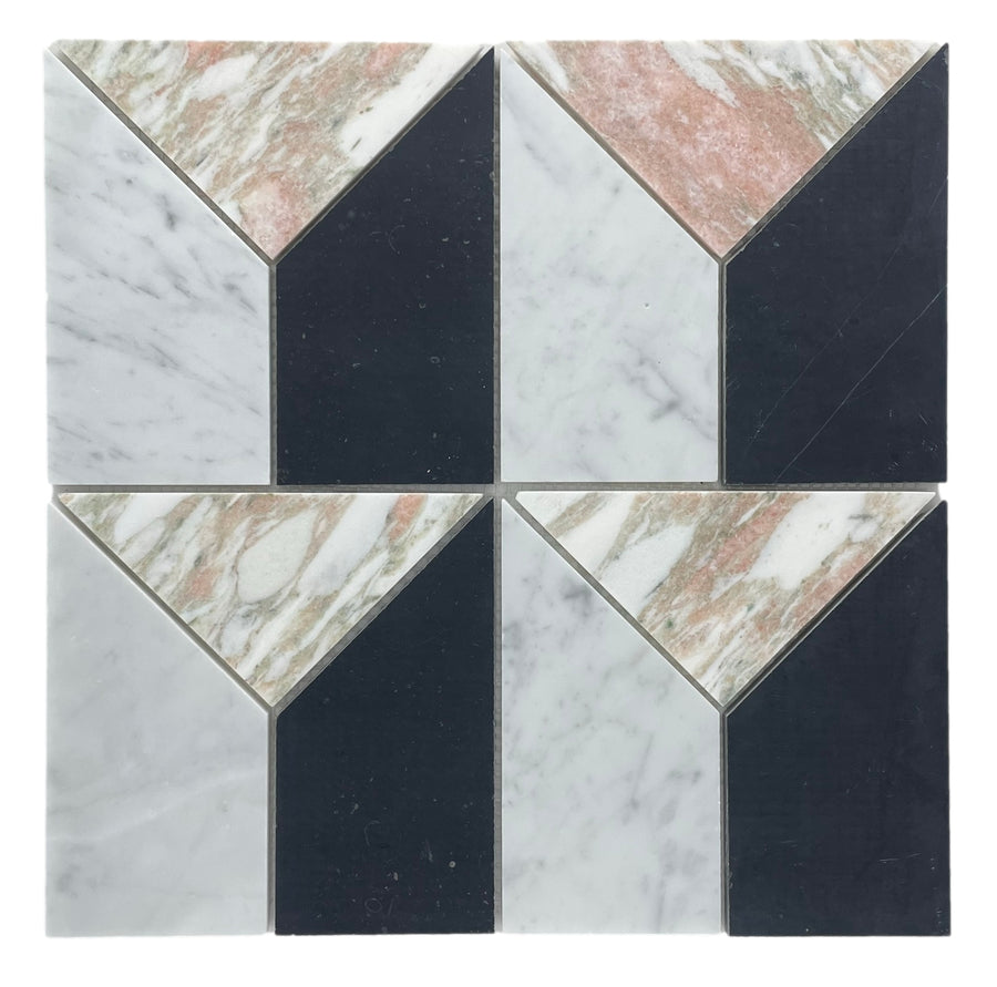 ART DECO ROSA + CARRARA + NERO SHEET SIZE 306X306X7 - ART DECO ROSA