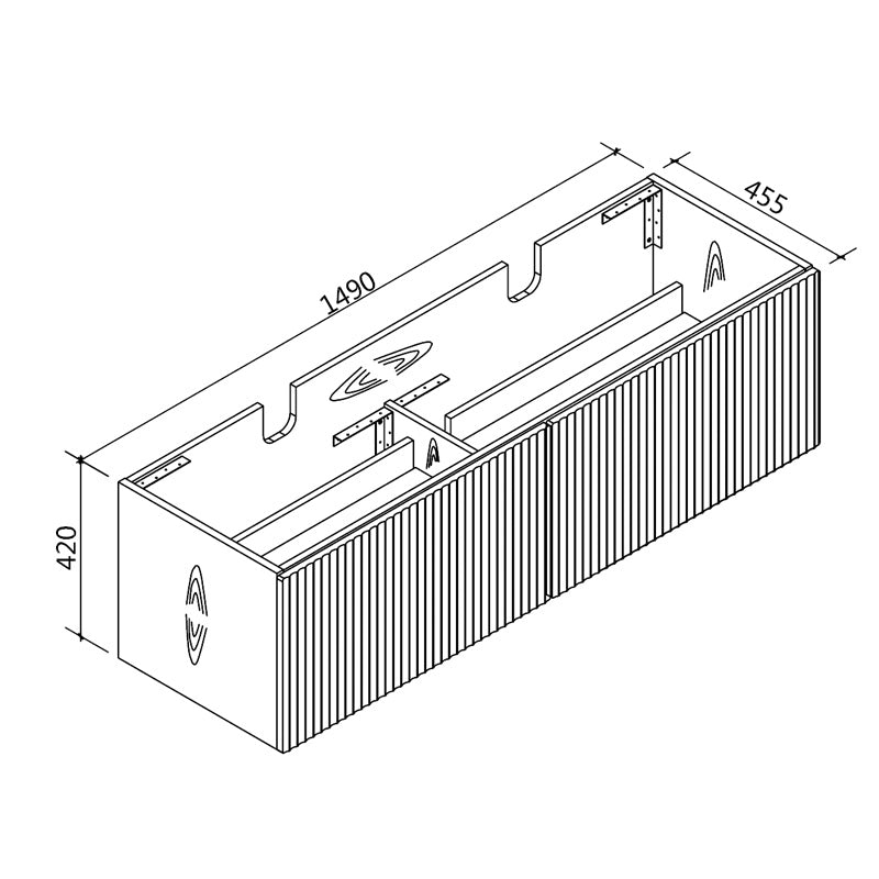 Zenmo Vivo Wall Hung Vanity 1500mm line drawing