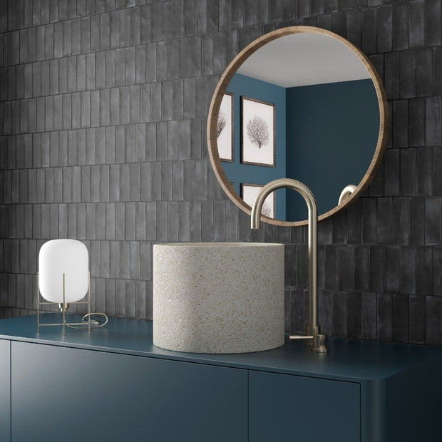 Coco Black Hat Matt Porcelain Subway Tiles in a room setting