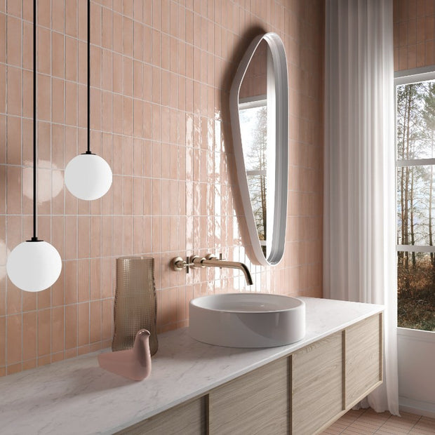 Coco Orchard Pink Gloss Porcelain Subway Tiles in a room setting