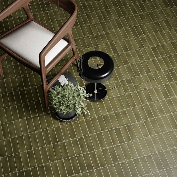 Coco Verde Matt Porcelain Subway Tiles in a room setting