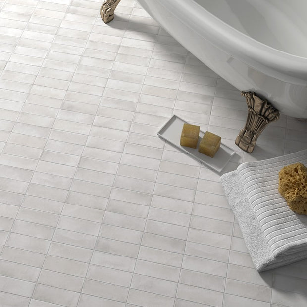 Coco White Matt Porcelain Subway Tiles in a room setting
