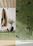 Colors Green Gloss Porcelain Subway Tiles in a room setting