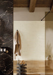 Colors Ivory Gloss Porcelain Subway Tiles in a room setting