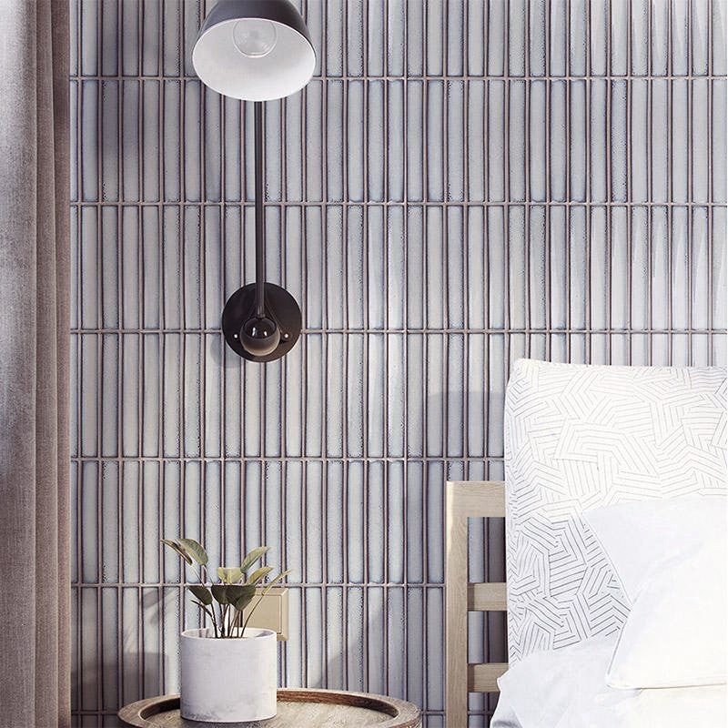 Concave Grey Gloss Porcelain Mosaic in a room setting