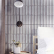 Concave Grey Gloss Porcelain Mosaic in a room setting